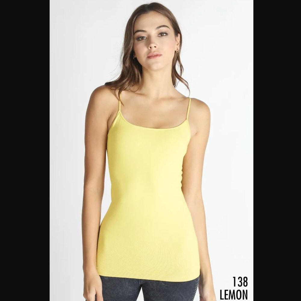 New Lemon Yellow Long Tunic Length Thin Strap Tank Top